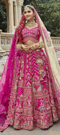 Pink and Majenta color Lehenga in Silk fabric with Bugle Beads, Embroidered, Resham, Sequence, Thread, Zari work