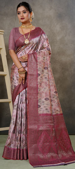 Pink and Majenta color Saree in Georgette fabric with Weaving, Zari work
