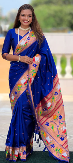 Blue color Saree in Silk fabric with Weaving work