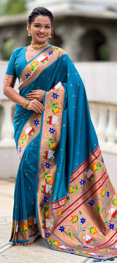 Blue color Saree in Silk fabric with Weaving work