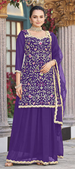 Purple and Violet color Salwar Kameez in Georgette fabric with Embroidered work