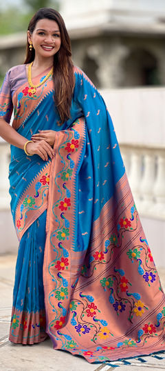 Blue color Saree in Silk fabric with Weaving work