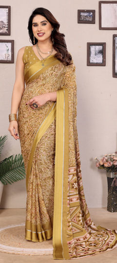 Pink and Majenta color Saree in Satin Silk fabric with Printed, Zari work