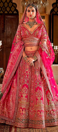 Pink and Majenta color Lehenga in Silk fabric with Embroidered, Moti, Sequence, Thread work