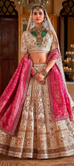 White and Off White color Lehenga in Silk fabric with Embroidered, Moti, Sequence, Thread work