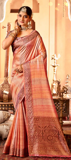 Green color Saree in Tissue fabric with Weaving work