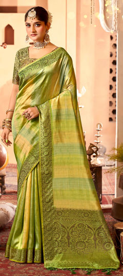 Pink and Majenta color Saree in Tissue fabric with Weaving work