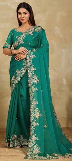 Blue color Saree in Chiffon fabric with Embroidered, Sequence work