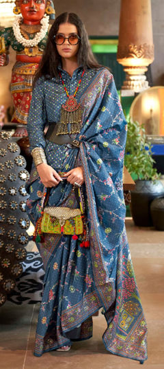 Blue color Saree in Viscose fabric with Printed work