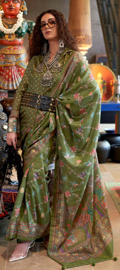 Green color Saree in Viscose fabric with Printed work