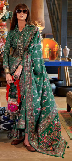 Green color Saree in Viscose fabric with Printed work