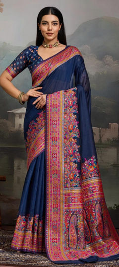 Blue color Saree in Cotton fabric with Printed work