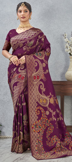 Purple and Violet color Saree in Banarasi Silk fabric with Weaving work