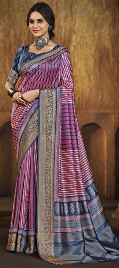 Pink and Majenta color Saree in Tissue fabric with Weaving work