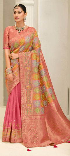 Pink and Majenta color Saree in Silk fabric with Stone, Weaving, Zari work