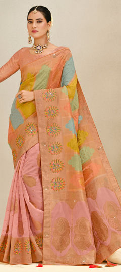 Pink and Majenta color Saree in Silk fabric with Stone, Weaving, Zari work