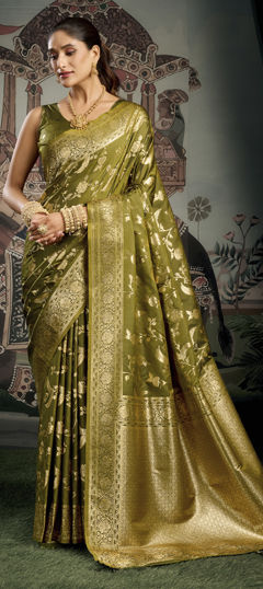 Green color Saree in Art Silk fabric with Weaving, Zari work