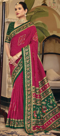 Pink and Majenta color Saree in Art Silk fabric with Bandhej, Border, Printed work
