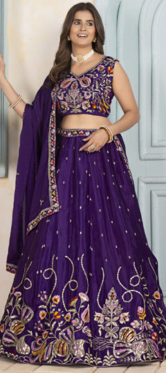 Purple and Violet color Lehenga in Chinon Silk fabric with Embroidered, Sequence work