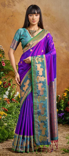Purple and Violet color Saree in Silk fabric with Weaving work