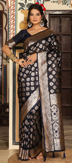 Blue color Saree in Blended, Silk fabric with Weaving work