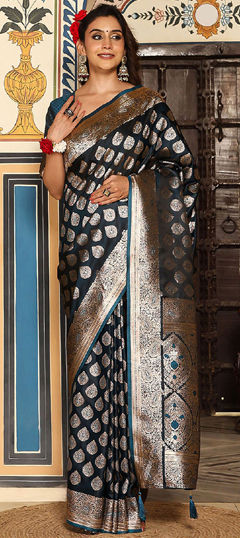 Blue color Saree in Blended, Silk fabric with Weaving work