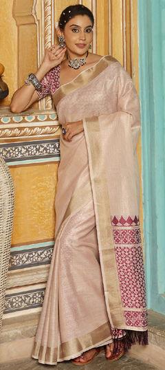 Purple and Violet color Saree in Linen fabric with Weaving work