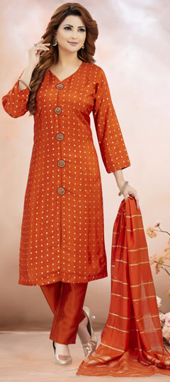 Beige and Brown color Salwar Kameez in Silk fabric with Embroidered work