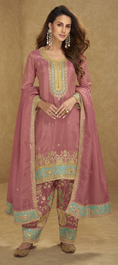 Pink and Majenta color Salwar Kameez in Silk fabric with Embroidered, Sequence, Thread, Zari work