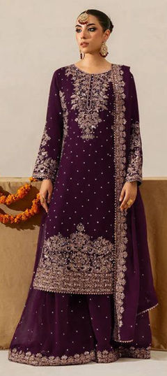 Purple and Violet color Salwar Kameez in Faux Georgette fabric with Moti, Sequence work