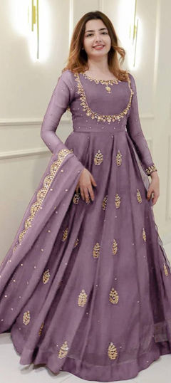 Purple and Violet color Gown in Georgette fabric with Embroidered, Sequence work