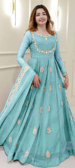 Blue color Gown in Georgette fabric with Embroidered, Sequence work