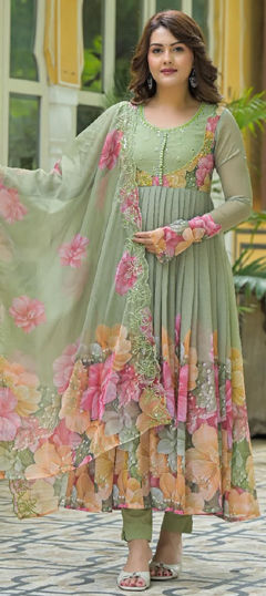 Green color Salwar Kameez in Faux Georgette fabric with Printed work