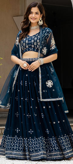 Blue color Lehenga in Georgette fabric with Embroidered, Sequence, Thread work