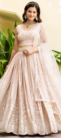 Pink and Majenta color Lehenga in Georgette fabric with Embroidered, Sequence, Thread work