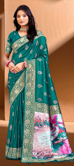 Blue color Saree in Art Silk fabric with Weaving work
