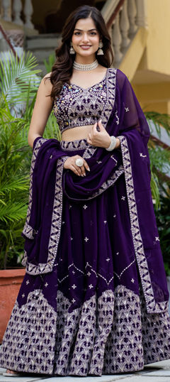 Purple and Violet color Lehenga in Faux Georgette fabric with Embroidered, Sequence, Thread work