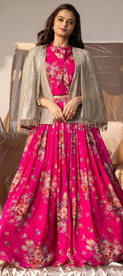Pink and Majenta color Kids Lehenga in Faux Georgette fabric with Floral, Printed work