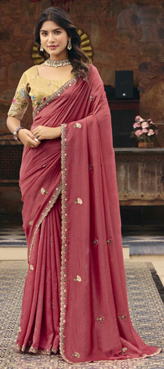 Pink and Majenta color Saree in Silk fabric with Embroidered, Resham, Sequence, Thread work