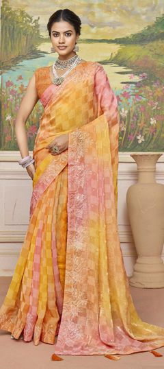 Multicolor color Saree in Silk fabric with Printed, Stone work