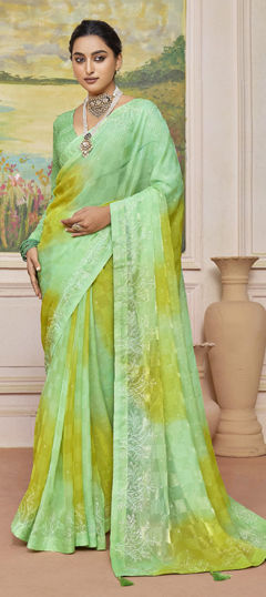 Multicolor color Saree in Silk fabric with Printed, Stone work