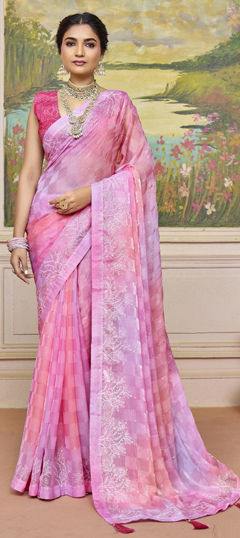 Multicolor color Saree in Silk fabric with Printed, Stone work