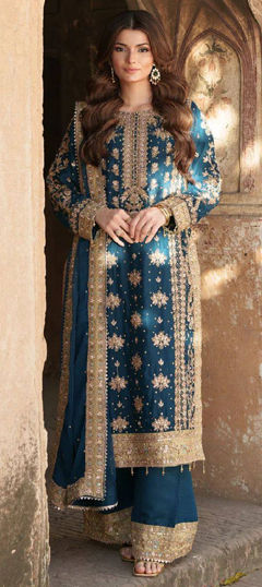 Blue color Salwar Kameez in Georgette fabric with Embroidered, Moti, Sequence work