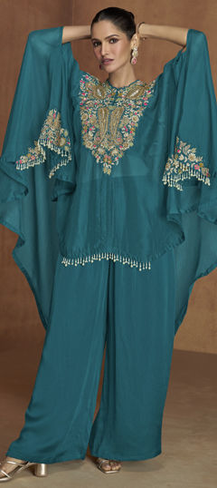 Blue color Salwar Kameez in Silk fabric with Embroidered work