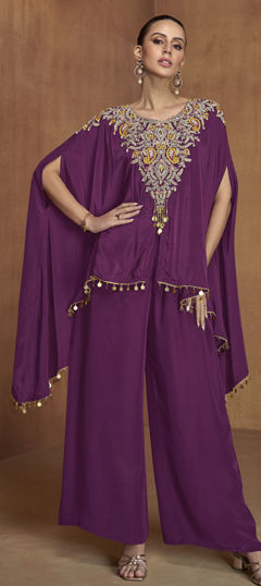 Pink and Majenta color Salwar Kameez in Silk fabric with Embroidered work