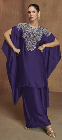 Purple and Violet color Salwar Kameez in Silk fabric with Embroidered work