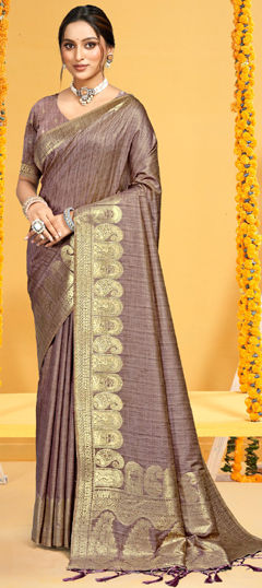 Purple and Violet color Saree in Art Silk fabric with Weaving work