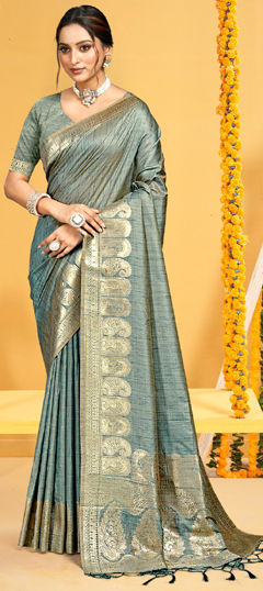 Black and Grey color Saree in Art Silk fabric with Weaving work