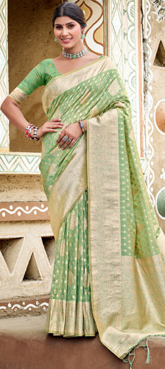 Green color Saree in Art Silk fabric with Weaving work