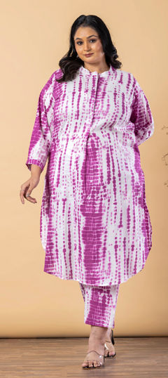 Pink and Majenta color Salwar Kameez in Cotton Slub fabric with Printed, Tye n Dye work